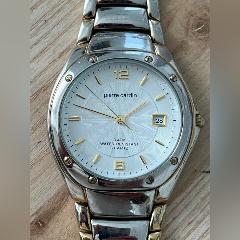Pierre Cardin Vintage Watch Two-Tone Stainless Bracelet Silver Dial Date Window